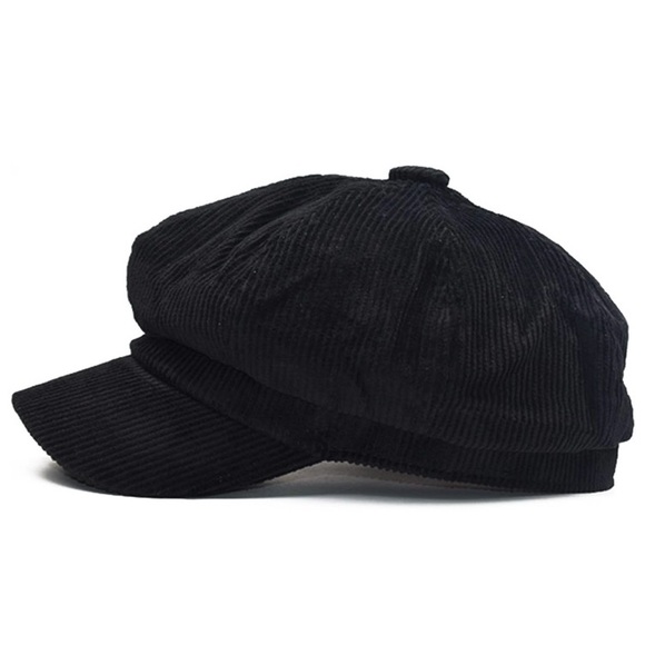🌹🆕 Vintage Black Corduroy Newsboy Cap Cabbie Painters Y2K Beret Hat - Picture 3 of 8